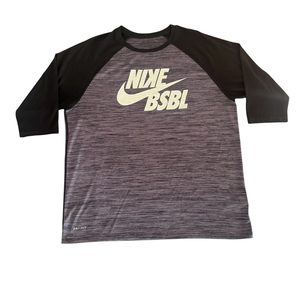 Nike XL Gray Black Raglan 3/4 Sleeve Dri-FIT BSBL Mens Baseball Shirt BQ9767-010